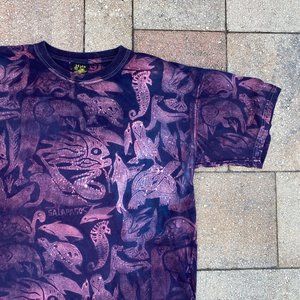 Vintage Hyla Animal Print Dolphin Bird Fish Purple GALAPAGOS T Shirt Size XL